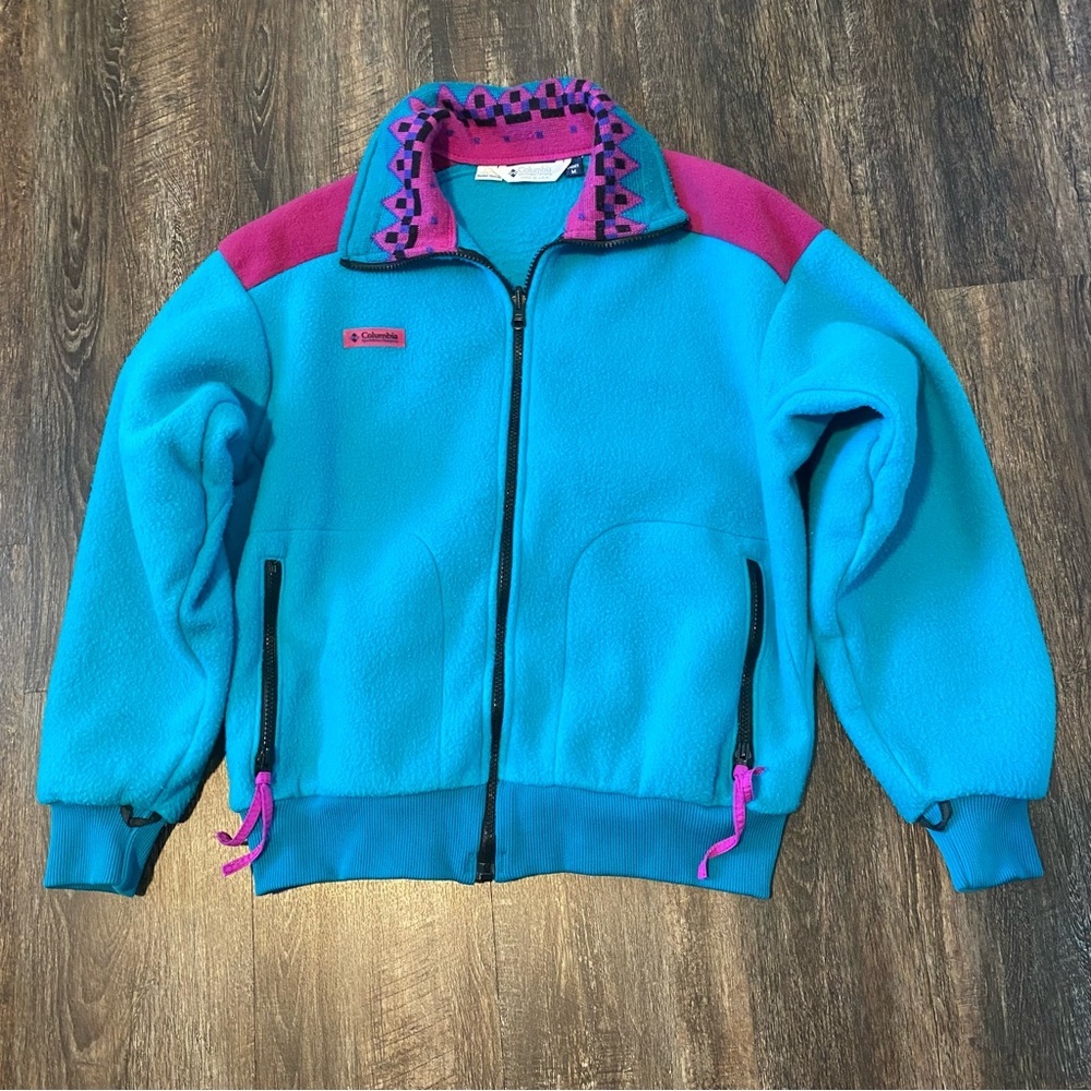 Vintage 90’s Columbia Teal and Magenta Color Block Fleece Jacket